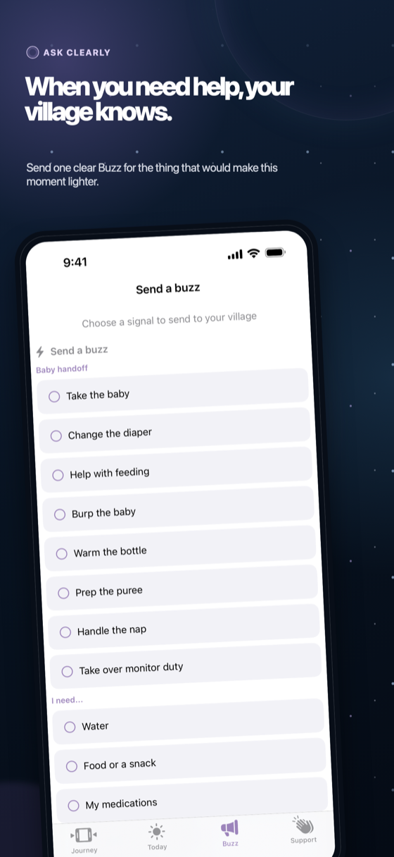 Sending a Buzz help request to the village